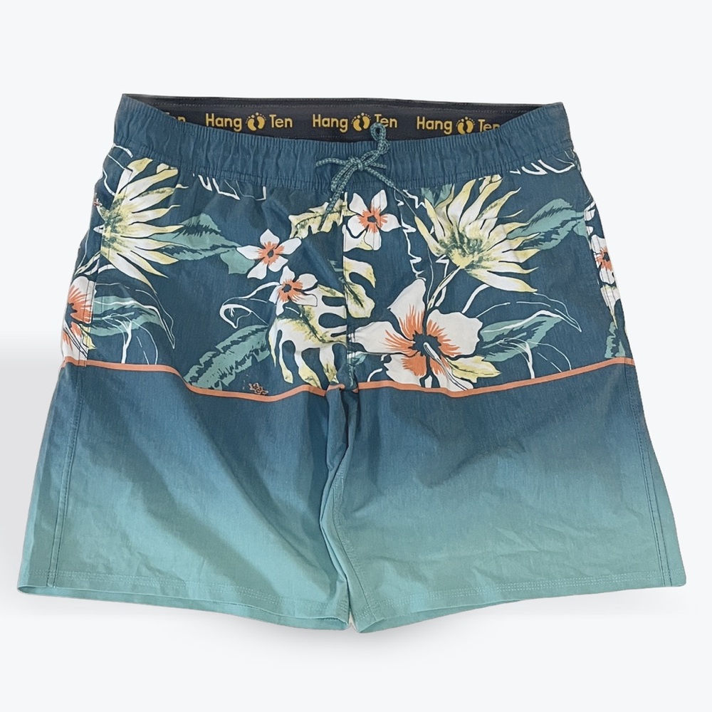 Hang Ten Blue and Green Floral Board Shorts
